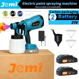 Jemi Tool Brushless Electric Spray Gun, 21V Lithium Battery Portable Home Paint Sprayer, 1/2 Battery and Quick Charger, 1000ml Paint Container, Suitable for Home Decoration, Furniture Refurbishment and Handicraft Painting.