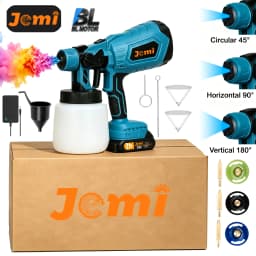 Jemi Tool Brushless Electric Spray Gun, 21V Lithium Battery Portable Home Paint Sprayer, 1/2 Battery and Quick Charger, 1000ml Paint Container, Suitable for Home Decoration, Furniture Refurbishment and Handicraft Painting.