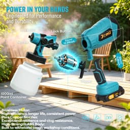 Jemi Tool Brushless Electric Spray Gun, 21V Lithium Battery Portable Home Paint Sprayer, 1/2 Battery and Quick Charger, 1000ml Paint Container, Suitable for Home Decoration, Furniture Refurbishment and Handicraft Painting.