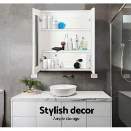 Bathroom Mirror Cabinet 600x720mm White Wall Mounted Storage Cabinet for Bathroom Vanity Organizer with Mirror Door