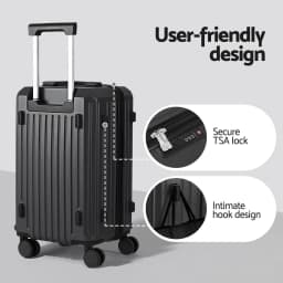 20 Inch Trunk Style Carry On Suitcase Black TSA Lock Hard Shell Travel Luggage