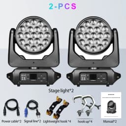 Moving Head Light with Hook, 19x15W RGBW 4in1 LED Beam Wash Zoom Effect Light, DMX512 Stage Light for DJ Disco Party Concert Wedding KTV Club, 540° Pan 270° Tilt, 8°-60° Zoom, 0-100% Dimming, Strobe