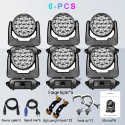 Moving Head Light with Hook, 19x15W RGBW 4in1 LED Beam Wash Zoom Effect Light, DMX512 Stage Light for DJ Disco Party Concert Wedding KTV Club, 540° Pan 270° Tilt, 8°-60° Zoom, 0-100% Dimming, Strobe