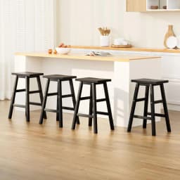 4 Pack Wooden Bar Stools for Kitchen Counter Black High Back Seating Set