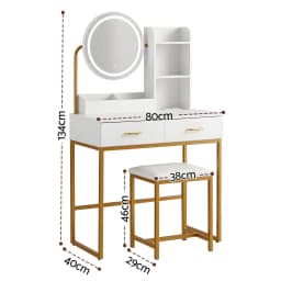 White Dressing Table Vanity Desk Set with Stool LED Mirror Charging Station Modern Makeup Table Bedroom Furniture