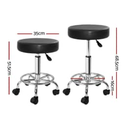 Adjustable Height Round Swivel Salon Stool with Backrest Black Rolling Beauty Chair for Spa Tattoo Makeup Studio