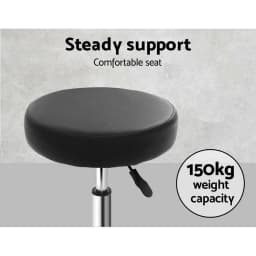 Adjustable Height Round Swivel Salon Stool with Backrest Black Rolling Beauty Chair for Spa Tattoo Makeup Studio
