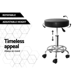 Adjustable Height Round Swivel Salon Stool with Backrest Black Rolling Beauty Chair for Spa Tattoo Makeup Studio