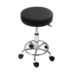 Adjustable Height Round Swivel Salon Stool with Backrest Black Rolling Beauty Chair for Spa Tattoo Makeup Studio