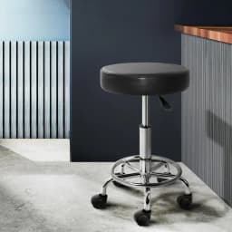 Adjustable Height Round Swivel Salon Stool with Backrest Black Rolling Beauty Chair for Spa Tattoo Makeup Studio