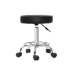 Adjustable Height Round Swivel Salon Stool with Backrest Black Rolling Beauty Chair for Spa Tattoo Makeup Studio