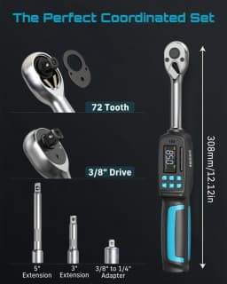 SEESII D3-Nova 3/8" 135N.m Digital Torque Wrench Kit Dual Direction Ratchet ±2% Accuracy Buzzer and LED Alart Track & Peak Mode for Auto/Motorcycle/Bicycle Repair