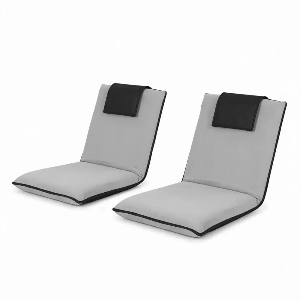 2 Piece Velvet Grey Floor Lounge Sofa Bed Cushion for Living Room Relaxation and Seating
