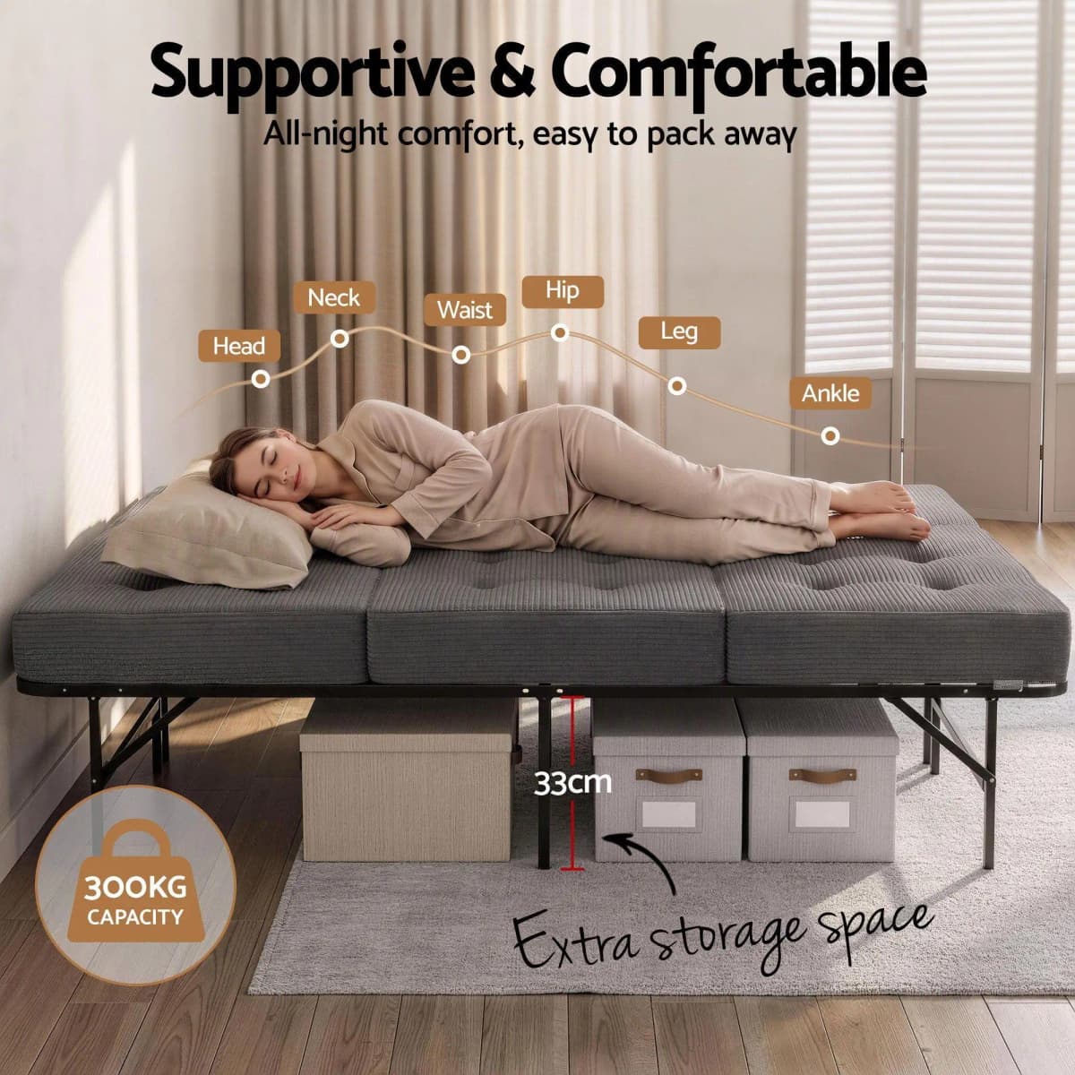 Foldable Guest Bed with 15cm Foam Mattress Single Metal Folding Frame Portable Sleeping Cot