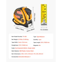SucceBuy Tape Measure 25 ft Length Measuring Tape with Retractable Imperial and Metric ft/m Dual-Scale & ABS Case for Outdoor