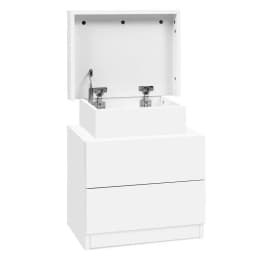 Bedside Table White 2 Drawer Lift Up Storage Nightstand Wooden Side Table for Bedroom Living Room Compact Organizer Furniture