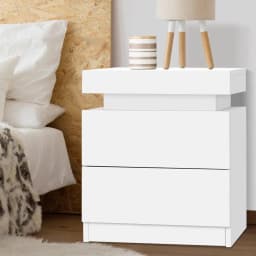Bedside Table White 2 Drawer Lift Up Storage Nightstand Wooden Side Table for Bedroom Living Room Compact Organizer Furniture