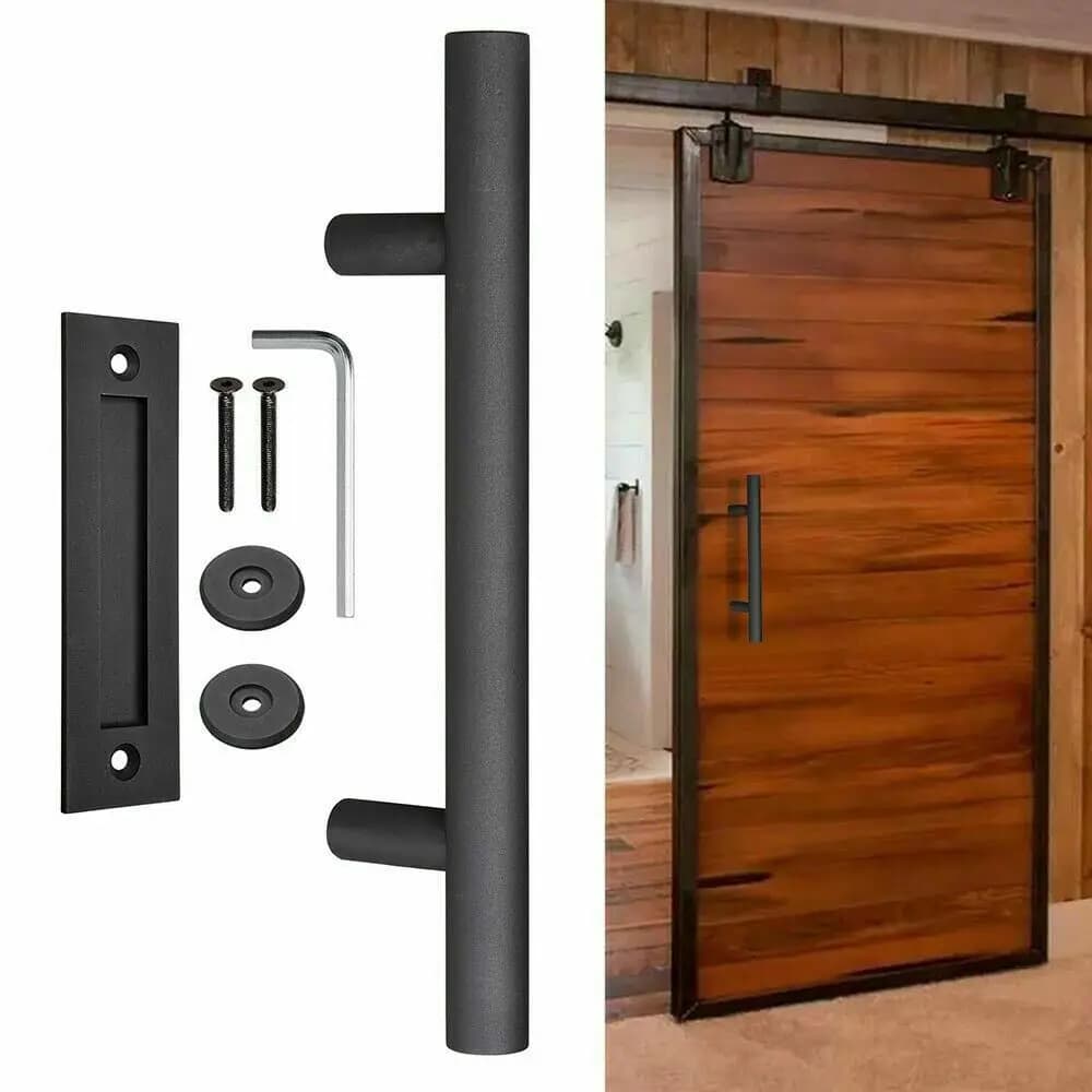 12''Barn Door Handle Black Embedded Translation Wooden Door Interior Door Handle