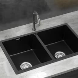 77x45cm Black Granite Stone Kitchen Sink Double Bowl Durable Undermount Topmount Modern Anti Scratch Composite Basin
