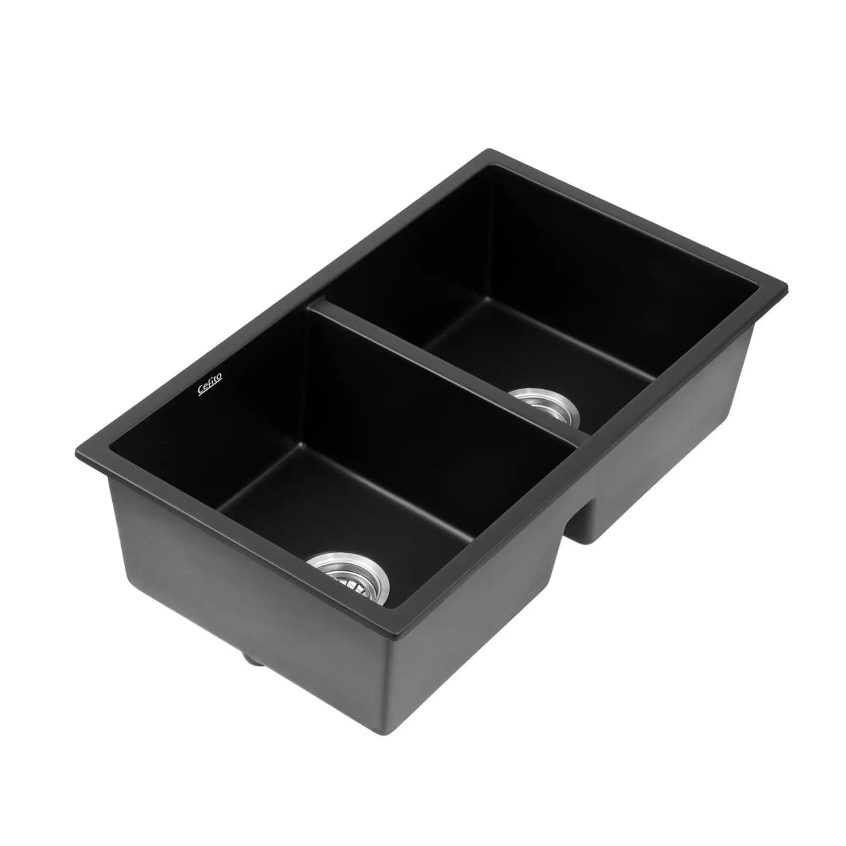 77x45cm Black Granite Stone Kitchen Sink Double Bowl Durable Undermount Topmount Modern Anti Scratch Composite Basin