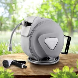 10M Retractable Auto Rewind Garden Hose Reel with Spray Gun Wall Mounted Water Hose Set