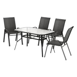 5 Piece Outdoor Dining Set Patio Table and Chairs Garden Bistro Furniture Black Steel Frame