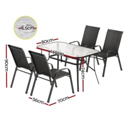 5 Piece Outdoor Dining Set Patio Table and Chairs Garden Bistro Furniture Black Steel Frame