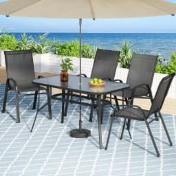 5 Piece Outdoor Dining Set Patio Table and Chairs Garden Bistro Furniture Black Steel Frame