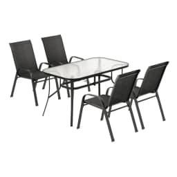 5 Piece Outdoor Dining Set Patio Table and Chairs Garden Bistro Furniture Black Steel Frame