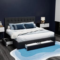 King Size Bed Frame with 4 Storage Drawers Charcoal Upholstered Platform Bed Frame Heavy Duty Support Modern Bedroom Furniture