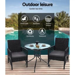 3 Piece Outdoor Rattan Bistro Set Patio Table and Chairs with Cushions Garden Furniture Lyra Style