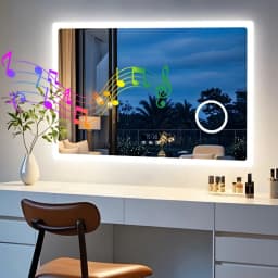 LED Bluetooth Bathroom Mirror 3x Magnifying Vanity Mirror w Anti-fog, 3 Color Memory Light, Rectangular 1200mm, 1000mm, 800mm