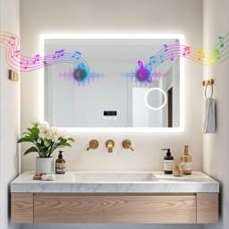 LED Bluetooth Bathroom Mirror 3x Magnifying Vanity Mirror w Anti-fog, 3 Color Memory Light, Rectangular 1200mm, 1000mm, 800mm