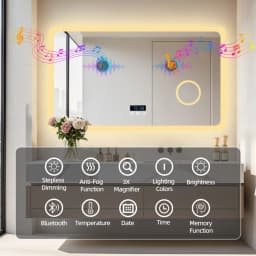 LED Bluetooth Bathroom Mirror 3x Magnifying Vanity Mirror w Anti-fog, 3 Color Memory Light, Rectangular 1200mm, 1000mm, 800mm