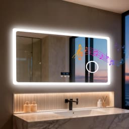 LED Bluetooth Bathroom Mirror 3x Magnifying Vanity Mirror w Anti-fog, 3 Color Memory Light, Rectangular 1200mm, 1000mm, 800mm