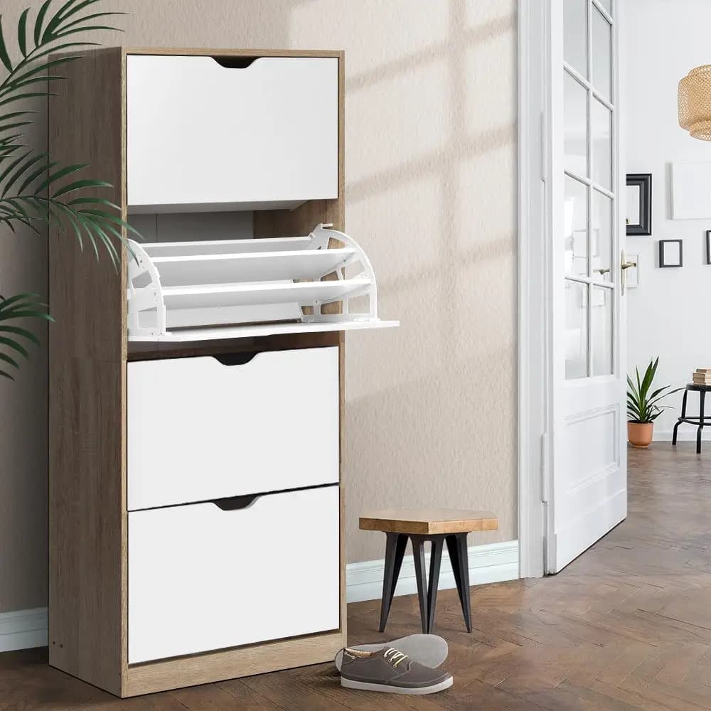 Shoe Storage Cabinet 60 Pairs 4 Tier Shoe Organizer Entryway Furniture White stand