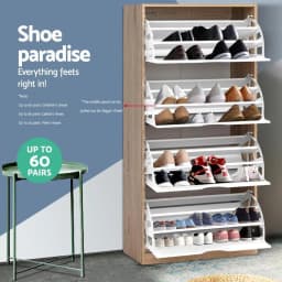 Shoe Storage Cabinet 60 Pairs 4 Tier Shoe Organizer Entryway Furniture White stand