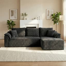 103.2" Black Corduroy L‑Shape Modular Compressed Sectional Sofa with Chaise & Throw Pillows, AU Local Warehouse Fast Delivery