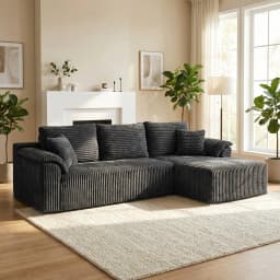 103.2" Black Corduroy L‑Shape Modular Compressed Sectional Sofa with Chaise & Throw Pillows, AU Local Warehouse Fast Delivery