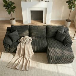 103.2" Black Corduroy L‑Shape Modular Compressed Sectional Sofa with Chaise & Throw Pillows, AU Local Warehouse Fast Delivery