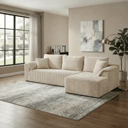 103.2" Black Corduroy L‑Shape Modular Compressed Sectional Sofa with Chaise & Throw Pillows, AU Local Warehouse Fast Delivery
