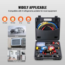 VEVOR 4 Way AC Gauge-AC Manifold Gauge Set 5 ft Hoses for R134A/R22/R12/R410A Work on Car Auto Freon Charging and Evacuation