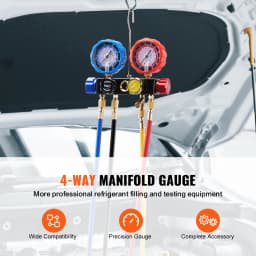 VEVOR 4 Way AC Gauge-AC Manifold Gauge Set 5 ft Hoses for R134A/R22/R12/R410A Work on Car Auto Freon Charging and Evacuation