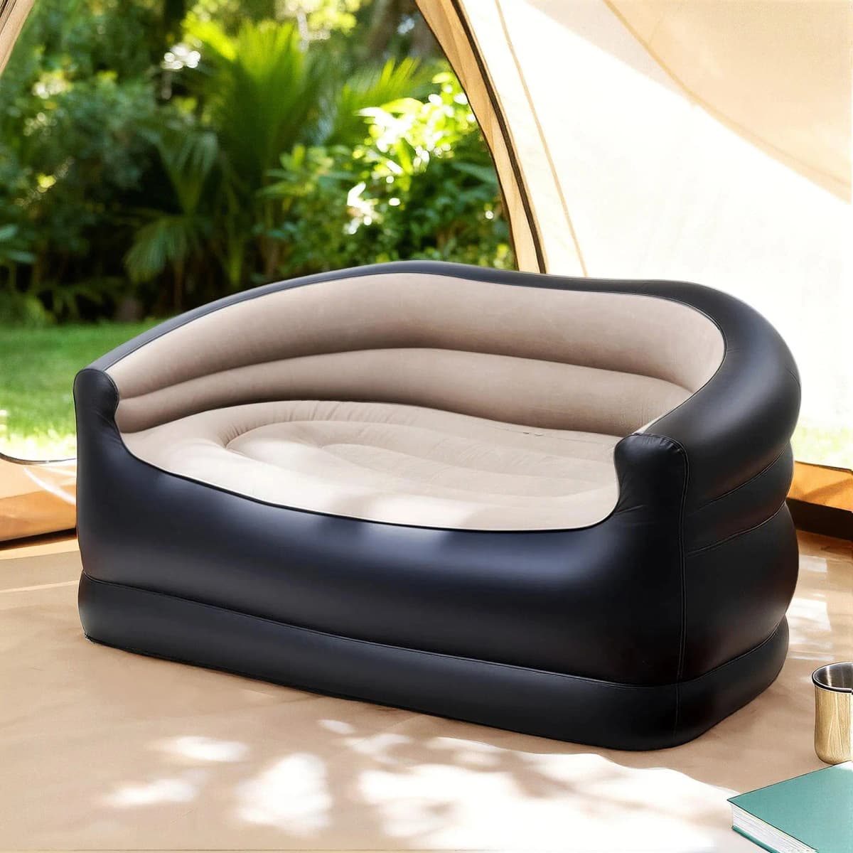 Outdoor Air Inflatable Sofa Two Seater Lounge Chair with Pump for camping Portable Blow Up Couch