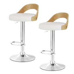 Set of 2 Adjustable White Leather Padded Bar Stools Swivel Kitchen Counter Chairs with Footrest Modern Pub Seating