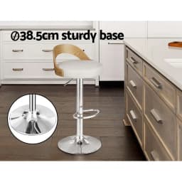 Set of 2 Adjustable White Leather Padded Bar Stools Swivel Kitchen Counter Chairs with Footrest Modern Pub Seating