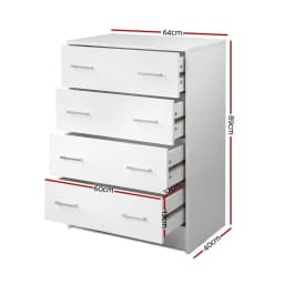 4 Drawer Chest White Tall Storage Cabinet Modern Bedroom Dresser Minimalist Freestanding Organizer for Home Use