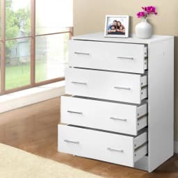 4 Drawer Chest White Tall Storage Cabinet Modern Bedroom Dresser Minimalist Freestanding Organizer for Home Use