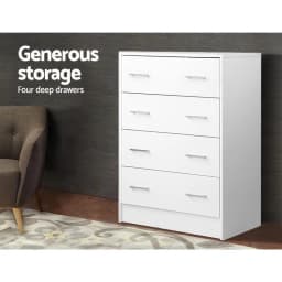 4 Drawer Chest White Tall Storage Cabinet Modern Bedroom Dresser Minimalist Freestanding Organizer for Home Use