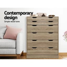 6 Drawer Oak Chest Storage Cabinet Modern Bedroom Dresser Wooden Organizer Tall Furniture Unit